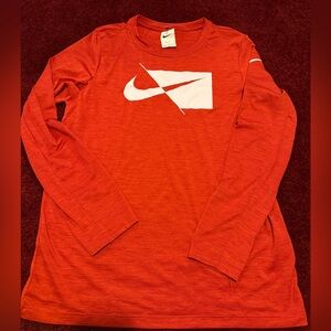 Youth Nike Dri Fit Long Sleeve Shirt Athletic  XL Red
